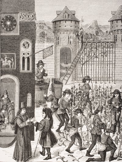 Vruchtenteelt, naar een miniatuur in een 15e-eeuws manuscript, uit 